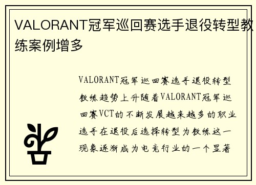 VALORANT冠军巡回赛选手退役转型教练案例增多