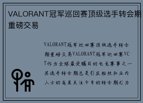 VALORANT冠军巡回赛顶级选手转会期重磅交易