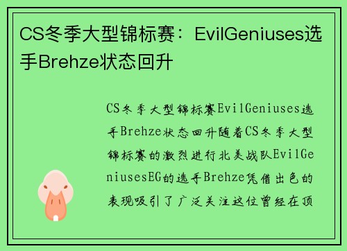 CS冬季大型锦标赛：EvilGeniuses选手Brehze状态回升