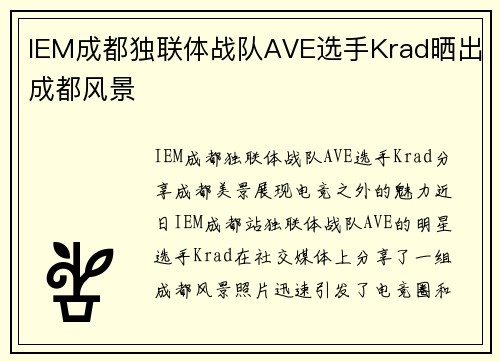 IEM成都独联体战队AVE选手Krad晒出成都风景